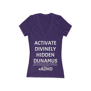 Open image in slideshow, #ACTIVATE #ADHD Women&#39;s Jersey Short Sleeve Deep V-Neck Tee
